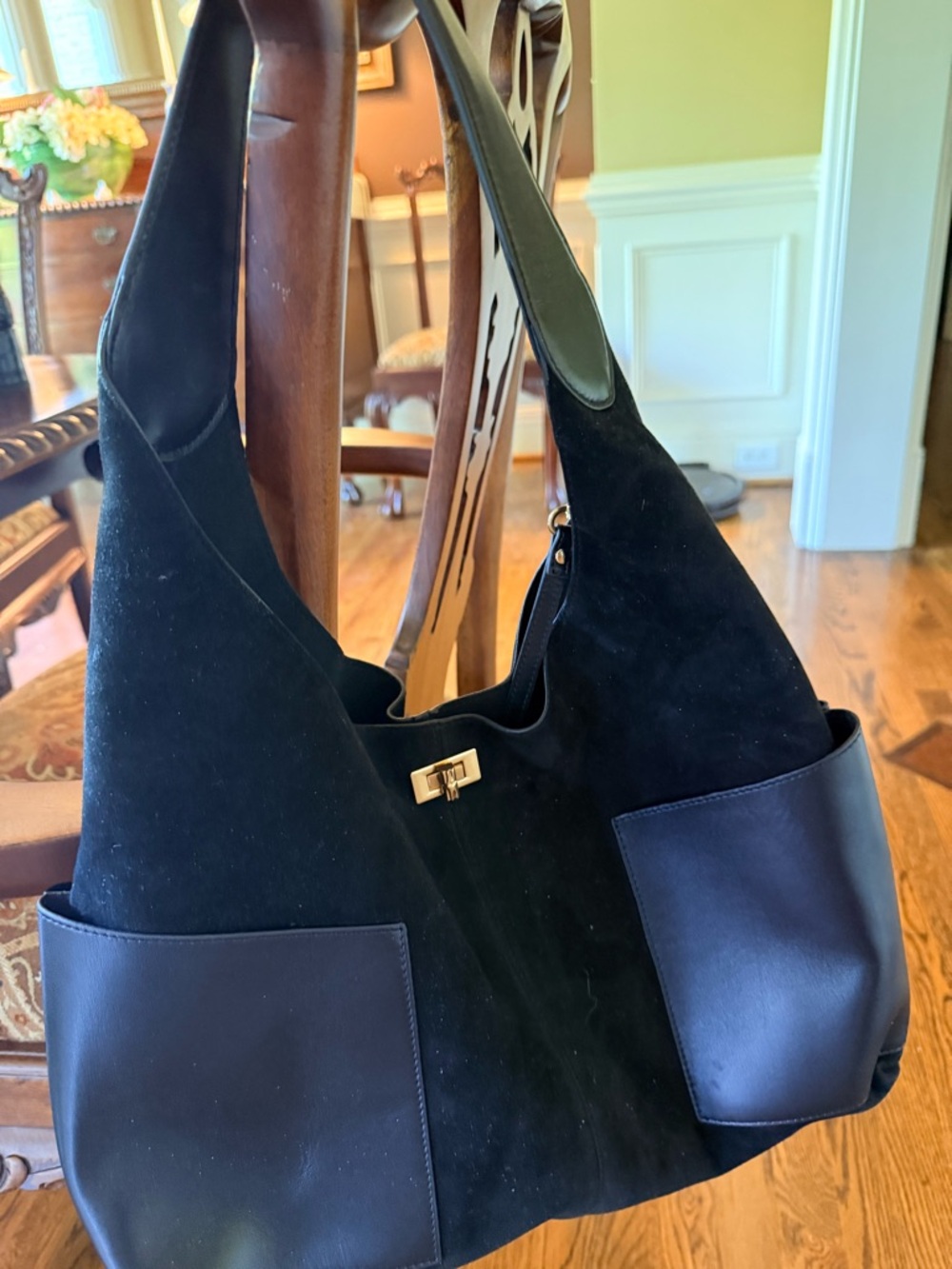 J.McLaughlin Letitia Suede Hobo Black Suede handBag with Gold Accent.NWOT